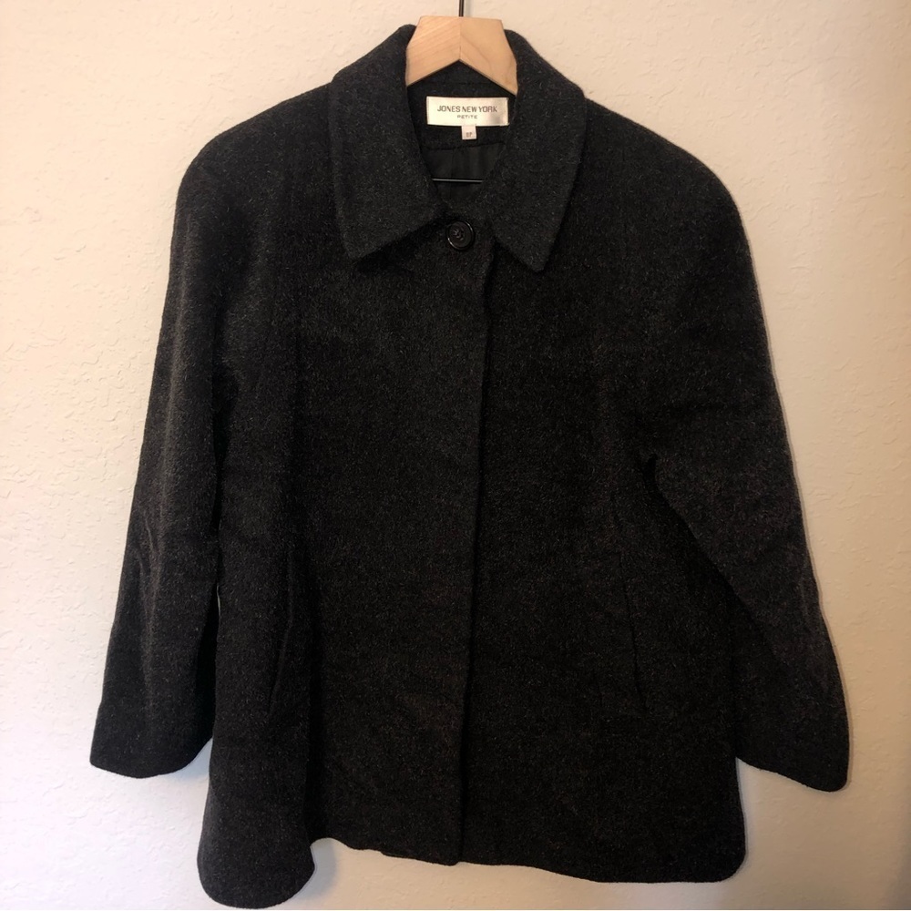 𝅺JONES New York vintage 80s 90s grey single breasted pea coat size 8P